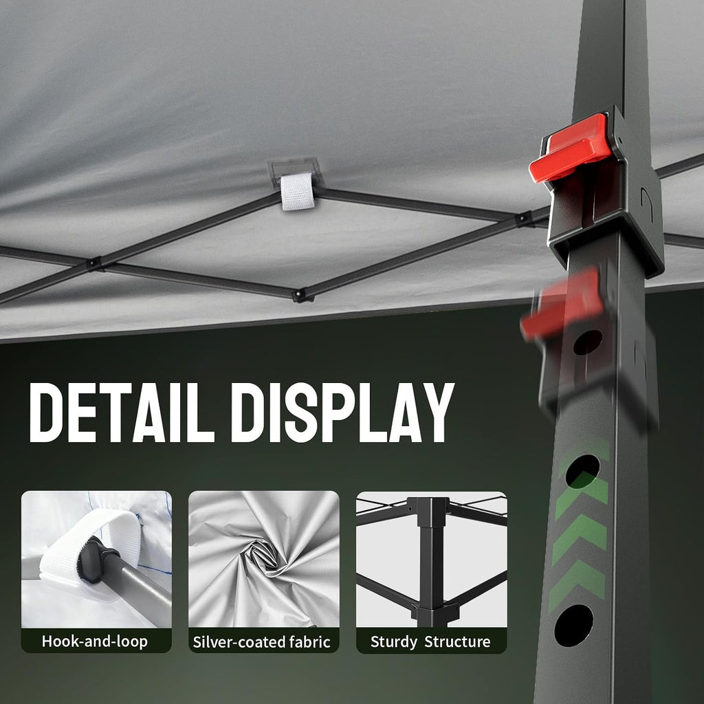10x10 Pop Up Canopy - Patented Center Lock One Push Instant Outdoor Canopy Beach Tent with STO-N-Go Bag 8 Stakes & 4