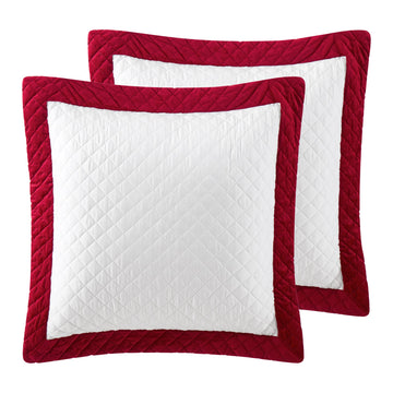 All is Bright - Quilted Euro Shams (26x26in.), No Insert - Velvet Border - Red and White - Cotton