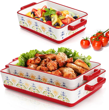 Set of 3 Ceramic Dishes, Rectangular Casserole Dish for Oven, Ceramic Bakeware Lasagna Pan Deep with Handles for