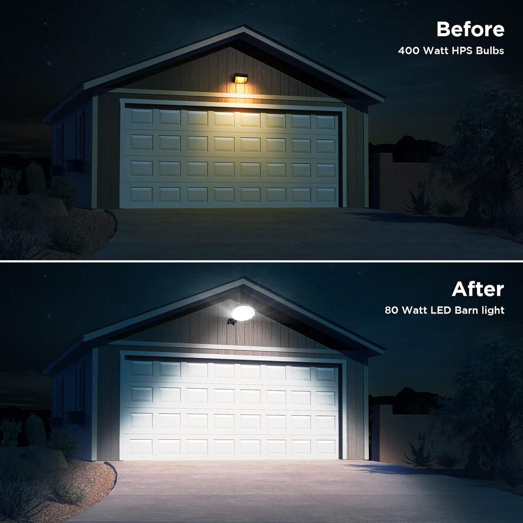 10000LM 5000K LED Barn Light Dusk to Dawn Outdoor Lighting, 1 Pc | 80W 120V Hardwire, IP65 Waterproof, Aluminum