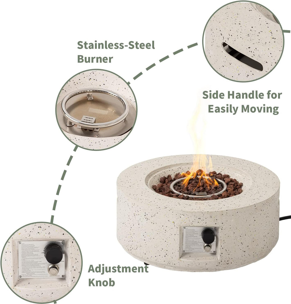 2-Piece Outdoor Propane Fire Pit Table Set w Tank Table, 28" Terrazzo Round Fire Table (Certified, 40,000 BTU) w 16" Tank Cover Side Table 20lb - Image 4