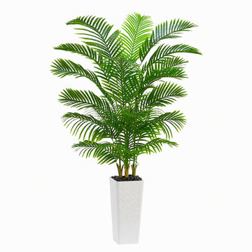 Artificial Palm Tree:7FT Tall Fake Areca Palm Plant (White Planter)