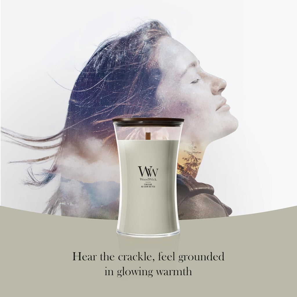 Large Hourglass Scented Candle | Fireside | with Crackling Wick | Long Burning Candles: up to 130 Hours | Gifts for