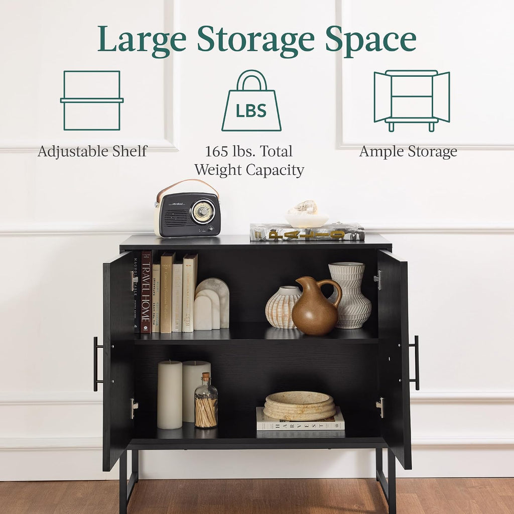 Slatted Sideboard Buffet Cabinet, Entryway Table, Accent Storage Cabinet, Console Table - Black