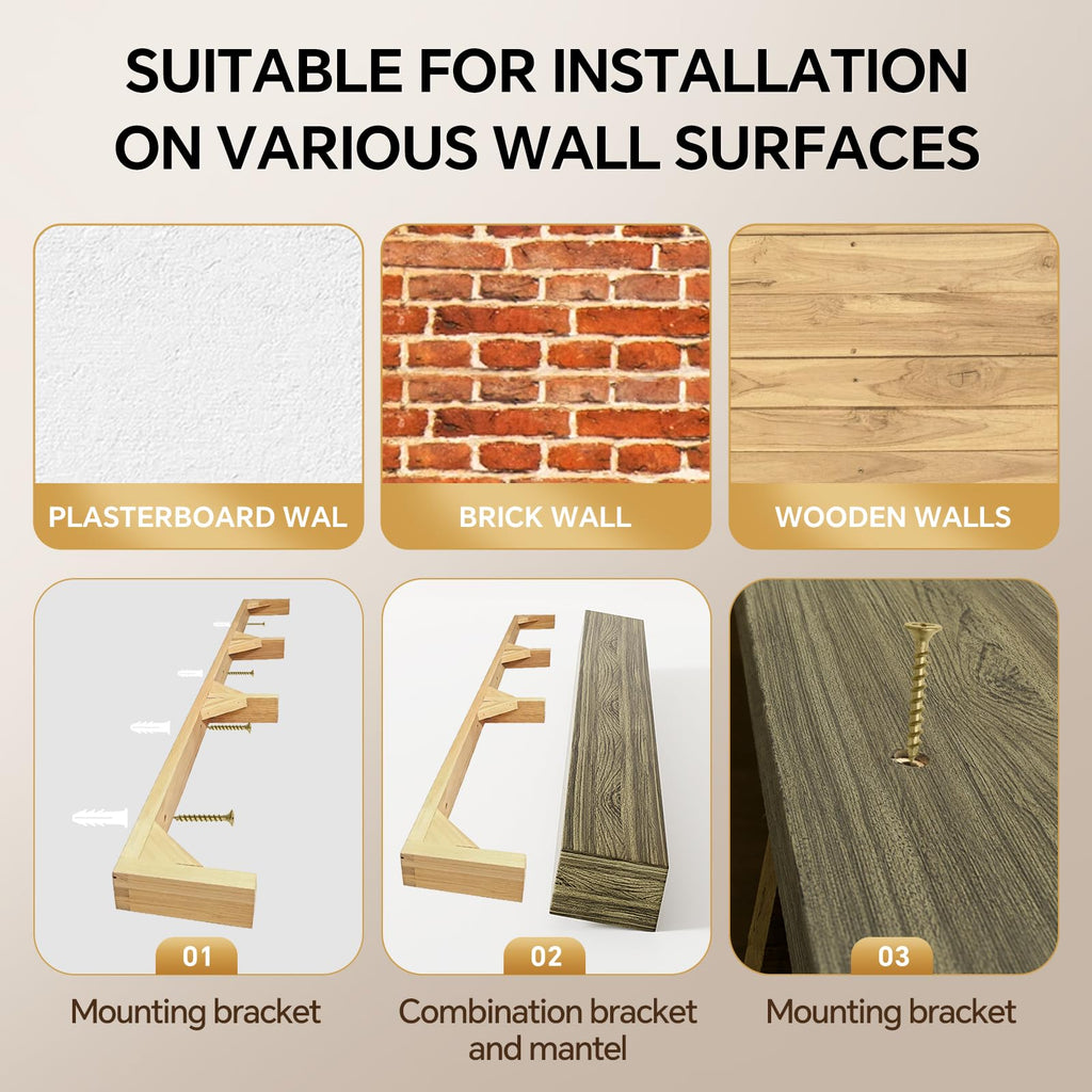 60" Fireplace Mantel Shelf Solid Wood Floating Wall Mantel, Brown