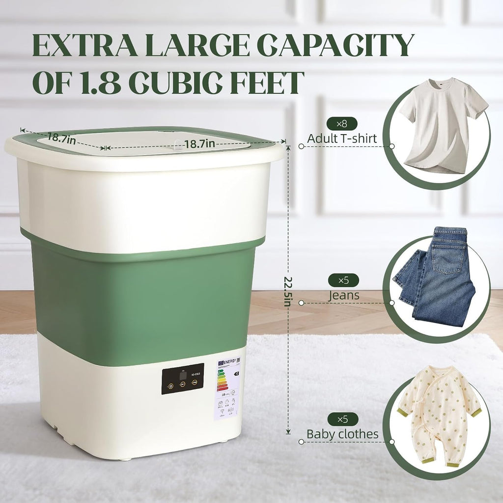 Portable Washing Machine, 1.8 Cu.Ft Large Capacity Foldable Washer with Spin Basket & 150W Motor, Timer Control for