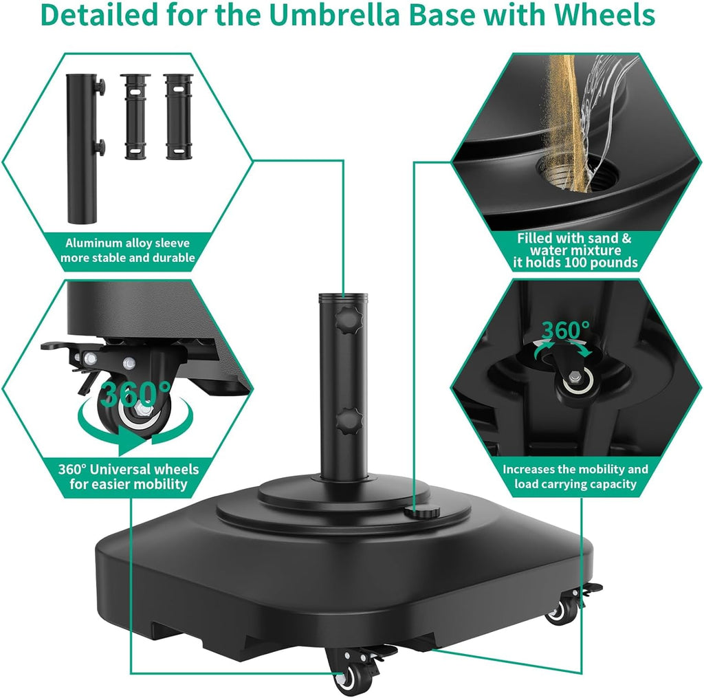 Extra Large Fillable Umbrella Base with 5 Wheels