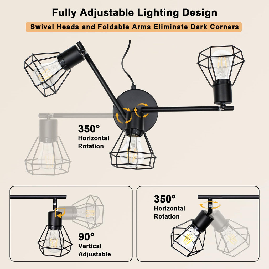 Track Lighting Plug in, 3-Light Directional Ceiling Fixture, Black