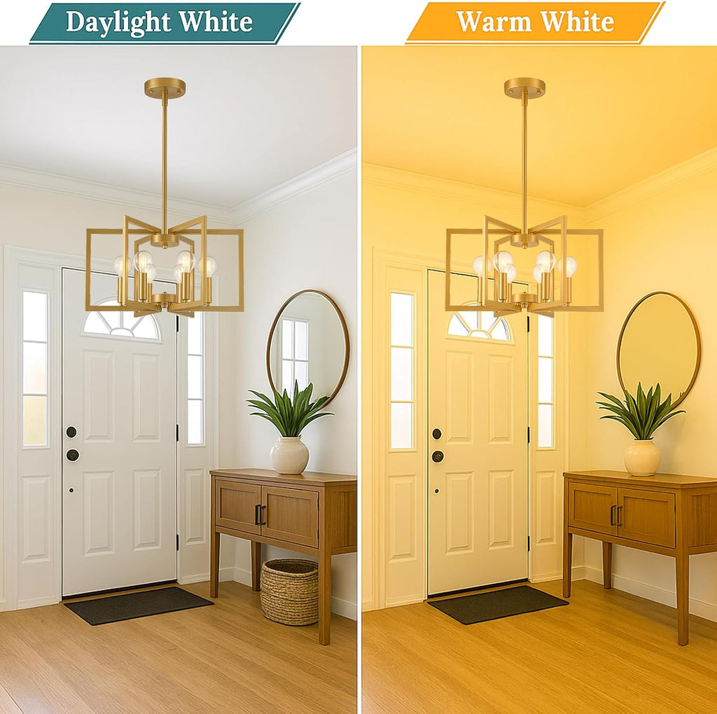 Modern Gold Chandelier 6 Light Height Adjustable Geometric Metal Farmhouse Hanging Light Fixture for Dining Room Over