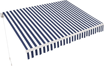 11.5x9.5 Feet Manual Retractable Patio Door Window Awning Sunshade Shelter Outdoor Canopy,1210 (Ocean Blue with White