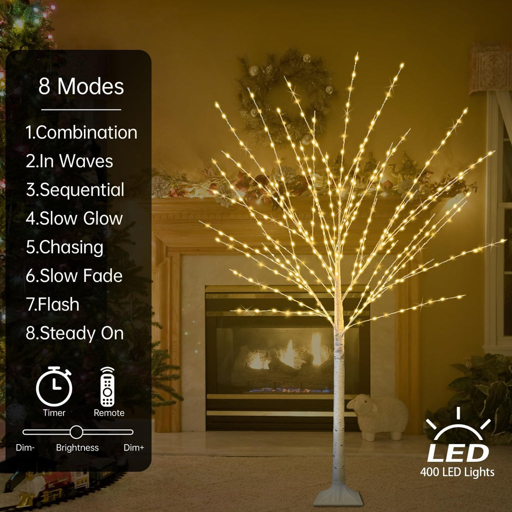 2Pack 4FT Lighted Birch Trees, Birch Tree with 400 LED Lights, 8 Flash Modes and Timer, Dimmable, Light Up Twig