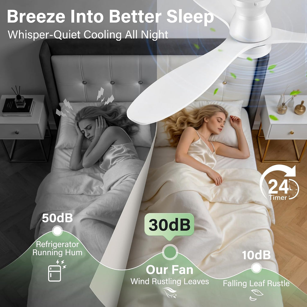 52" Wood Ceiling Fans with Lights Remote,Smart Control via Wifi Alexa APP,Quiet DC Motor