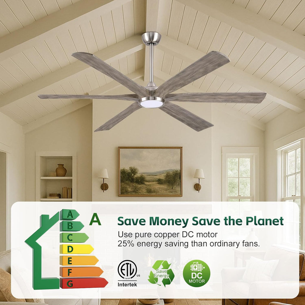 72" Ceiling Fan with LED Light and Remote - Gray