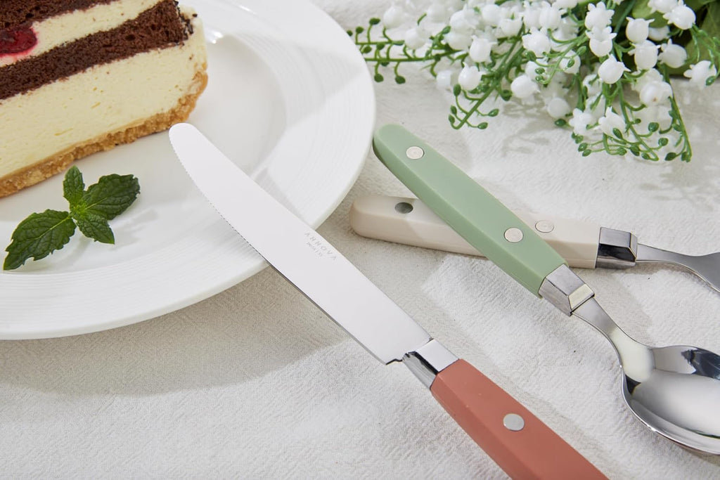 Silverware Set, Retro/Rivet Colorful Stainless Steel Tableware Kitchen Flatware Set Utensils, Includes Dinner Knives