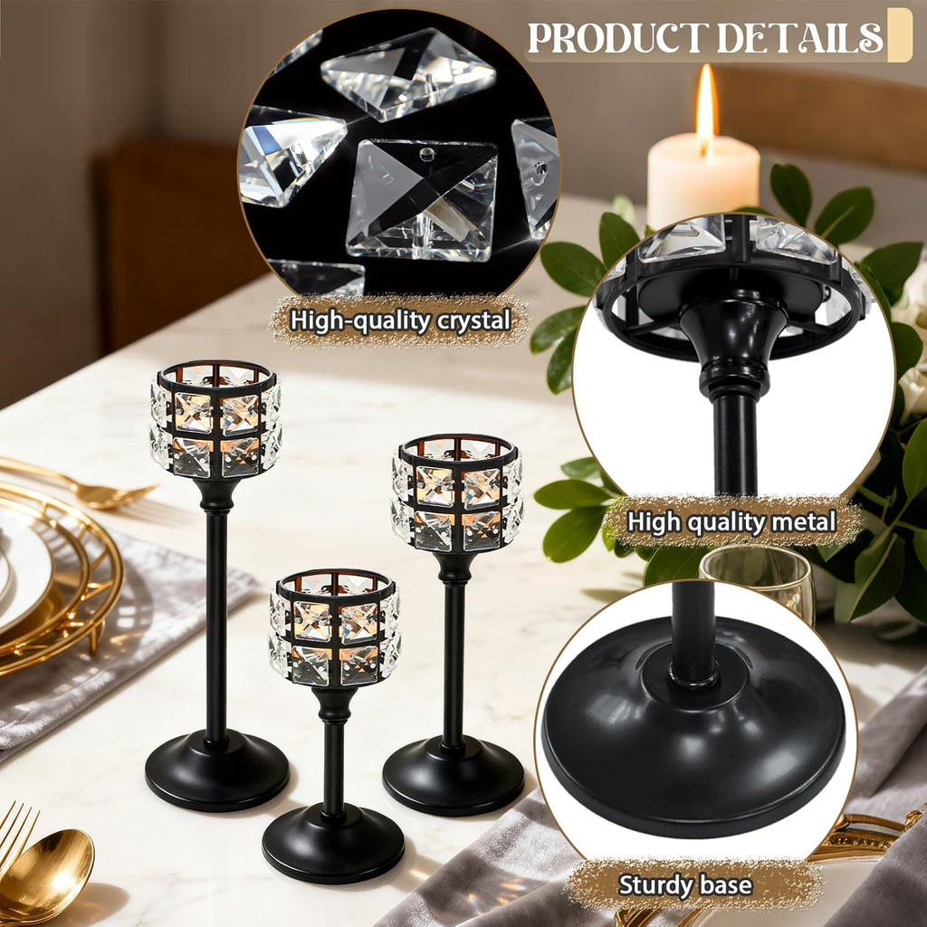 Crystal Metal Candle Holder, Square Crystal Beads Bling Tea Light Candlestick, Tall Votive Candelabra Elegant