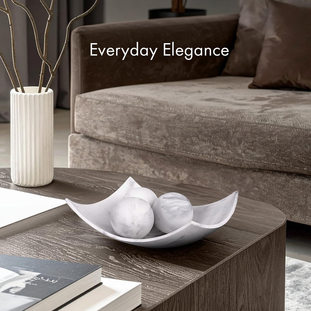 White Marble Look Coffee Table Decor for Living/Dining Room, Modern White Catch-All Key Dish Decor , Decorative Bowl