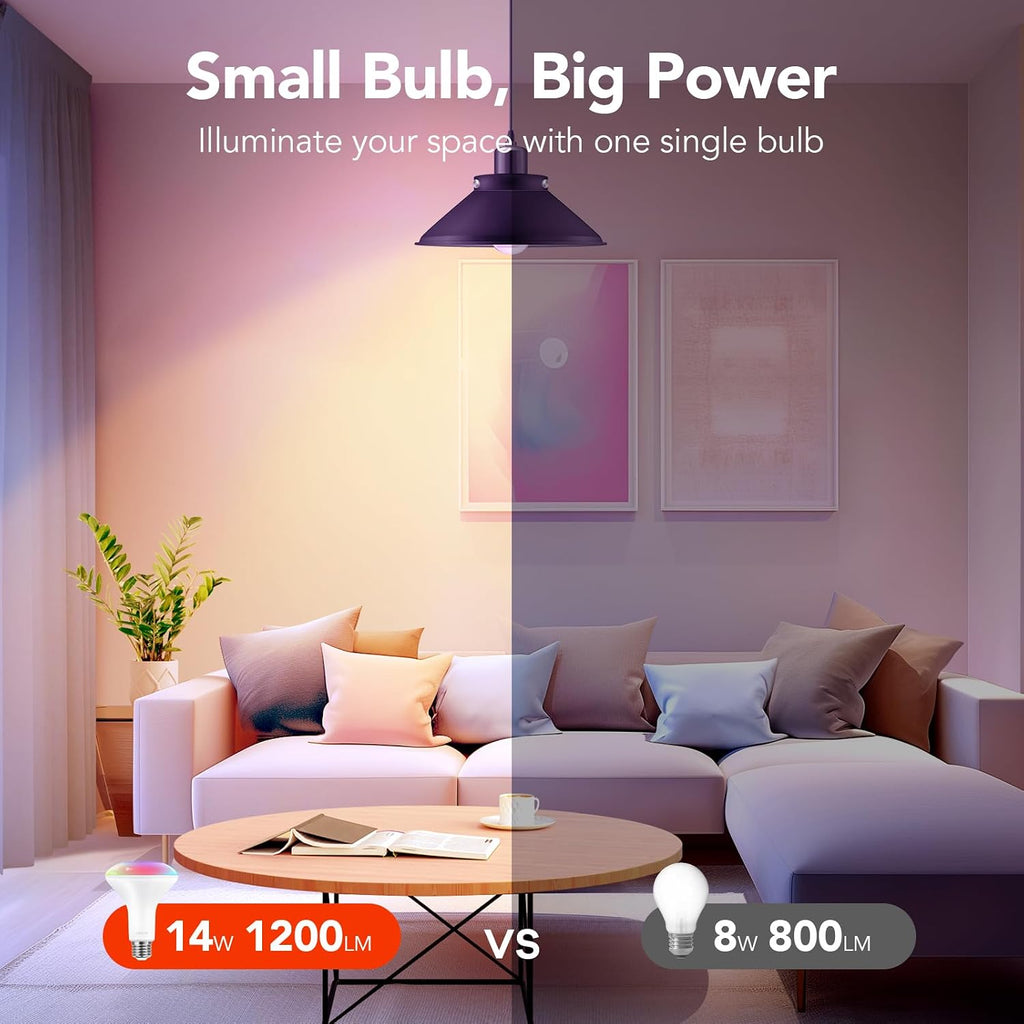 Smart Light Bulb,1200 Lumens BR30 Smart Flood Light Bulbs Work with App, Alexa, Google Home, RGBTW Color