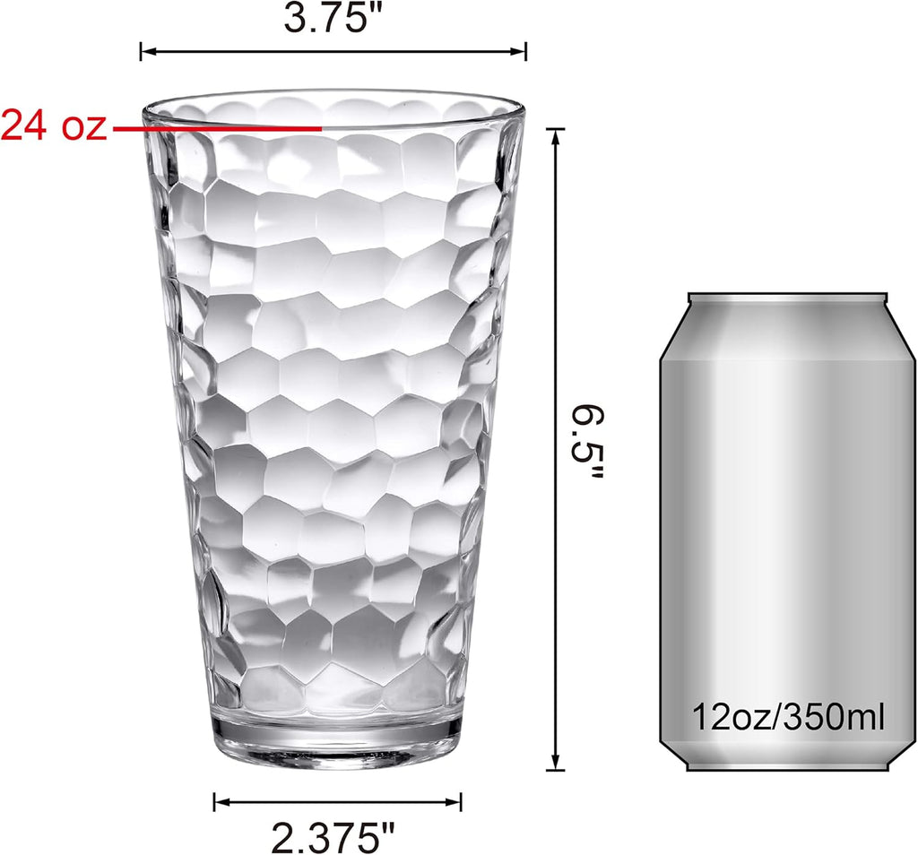 Iceberg - 24-Ounce Plastic Tumblers (Set of 8), Plastic Drinking Glasses, All-Clear High-Balls, Reusable Cups
