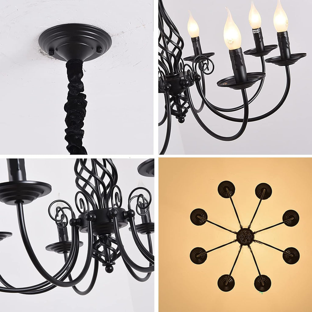 Black Chandelier,8 Lights French Country Chandeliers,Metal Pendant Chandelier,Pendant Light Fixture for Island Kitchen Farmhouse,Dining Room,Foyer