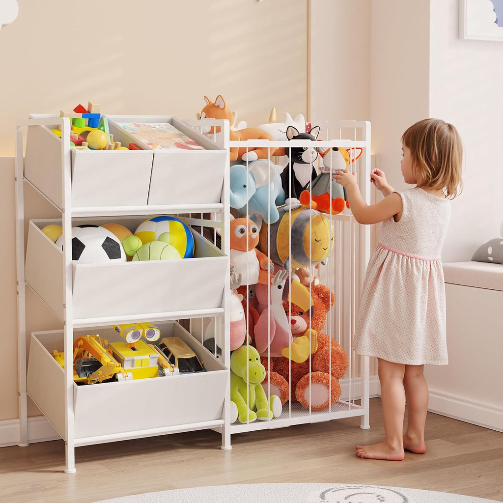 Kids Storage Organizer with 4 Removable Bins, Kids Storage Toy Shelf Organizer for Stuffed Animal Holder Playroom