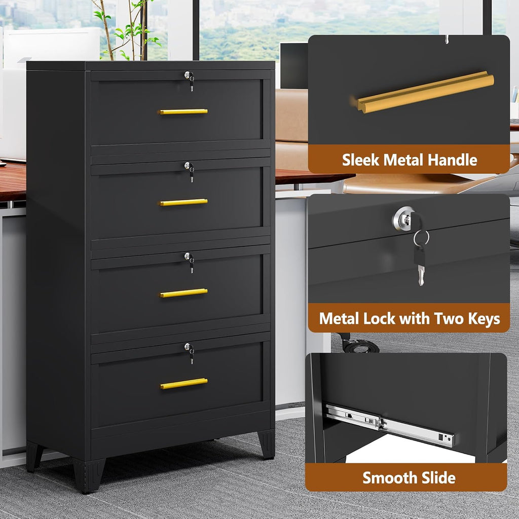 4 Drawer Metal File Cabinet with Lock,Lateral Filing Storage Cabinets,Steel Wide File Organization for
