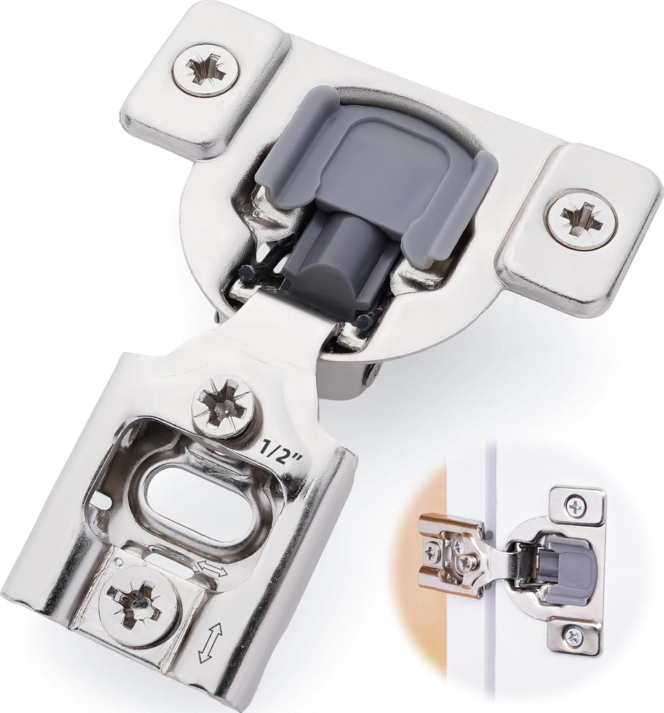 50 Pack(25 Pair) 1/2" Overlay Soft Close Cabinet Hinges & Bath - Concealed Soft Close Hinge Door w Self Closing Damper