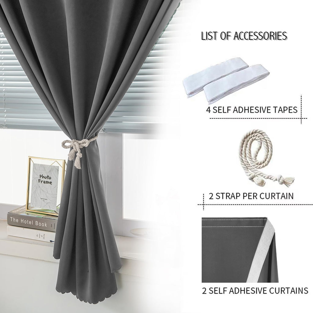 Magic Tape Stick On Curtains Window Shades Pull Down Blackout Window Cover Blackout Curtains No Drillng Self Adhesive