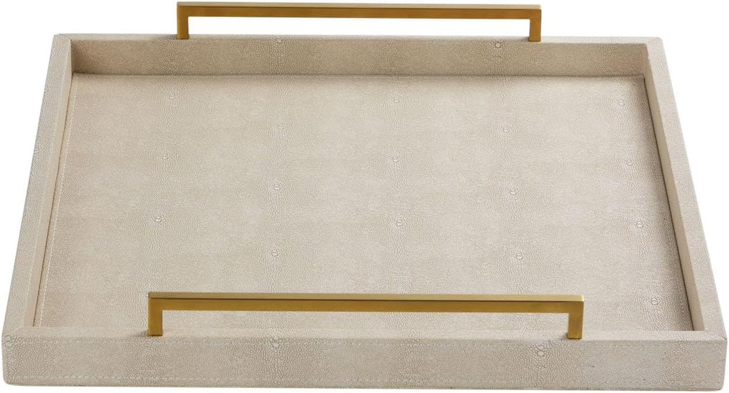 24"x24" Oversized Square Ottoman Tray , Extra Large Ivory Shagreen Leather Decorative Tray for Coffee Table,Wooden