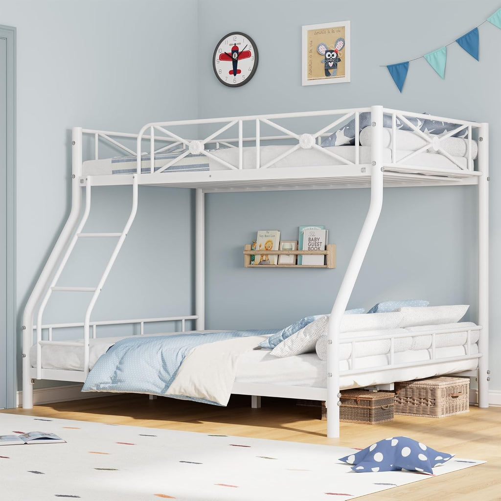 Metal Bunk Bed Twin Over Full, Modern Heavy Duty Bunkbeds with Safety Guard Rails & Space-Saving Design