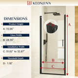 32" W x 72" H Frameless Pivot Shower Door, 1/4" (6mm) Clear SGCC Tempered Glass Shower Door