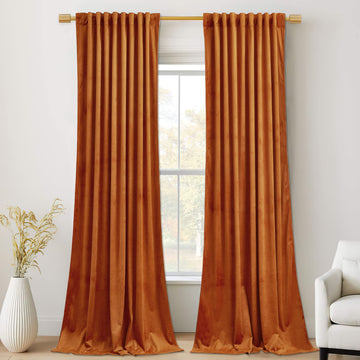 Orange Velvet Curtains Cafe Store, W52 x L96, 2 Panels