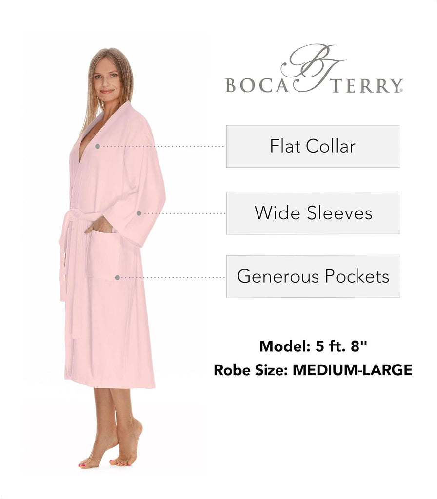 Womens Terry Cloth Bathrobe by Boca Terry, 100% Cotton White Hotel Spa Robe | Soft, absorbent towel robe