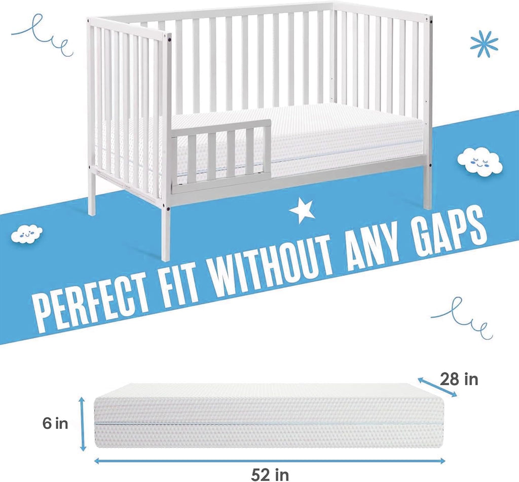 6" Crib Toddler Bed Mattress - Made in USA - Breathable Waterproof Washable | Dual Sided Cooling Memory Foam for