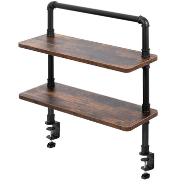 Premium 2-Tier Clamp-on Industrial Pipe Desk Shelf, 24"