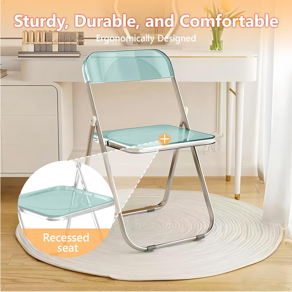 8 Pack Green Plastic Folding Chairs - Modern Duo Stackable for Studio Apartment, Display Corner, Minimalist Space
