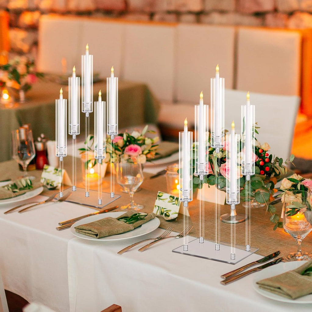 8 Pcs 5 Arm Acrylic Candelabra Centerpieces Clear Candelabra Candle Holder Crystal Taper Candlestick with Rectangular