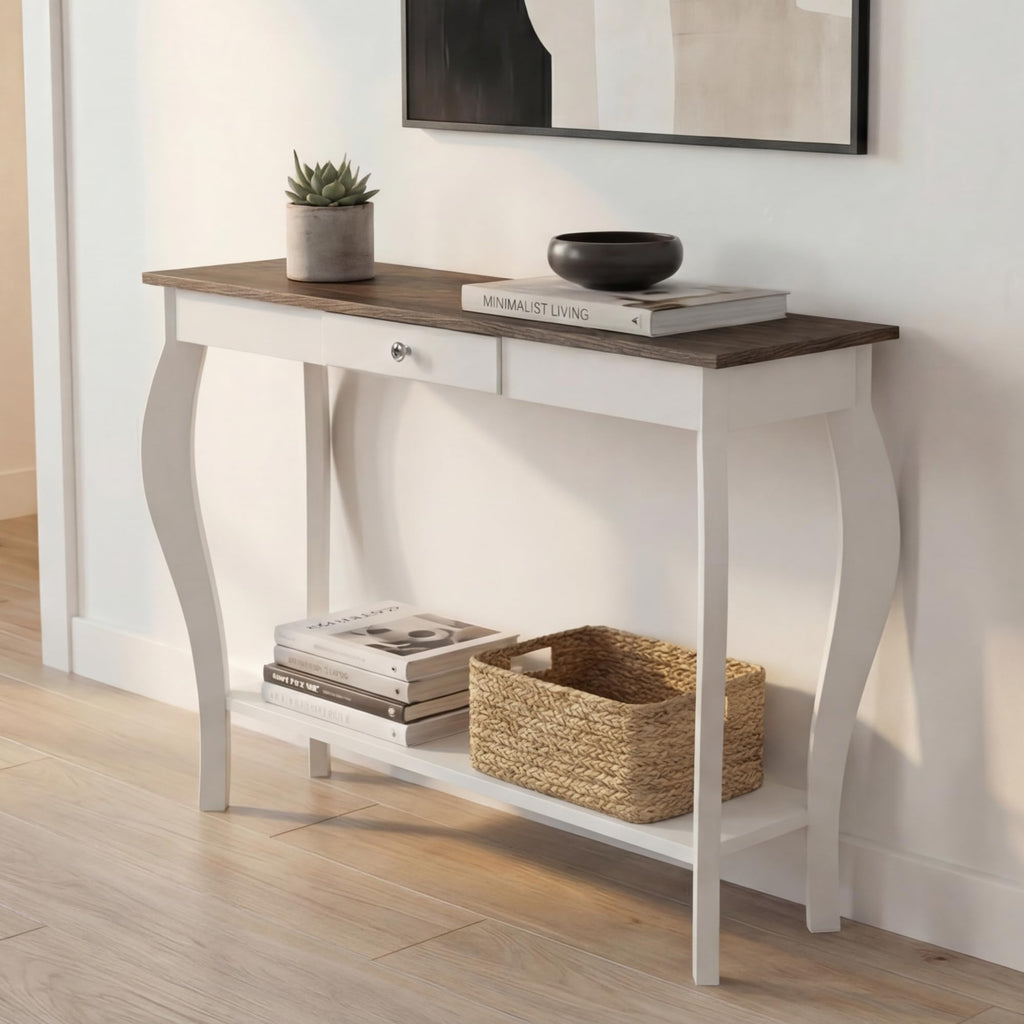 39" Narrow Farmhouse Entryway Table with Drawer, Soft White