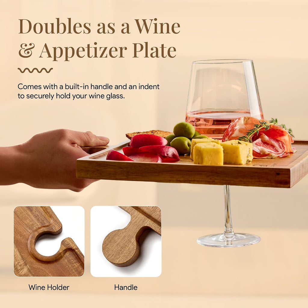 Wooden Charcuterie Boards, Appetizer Tray for Parties & Cutting Board with Handle, Set of 4, Acacia Wood Board, Wine
