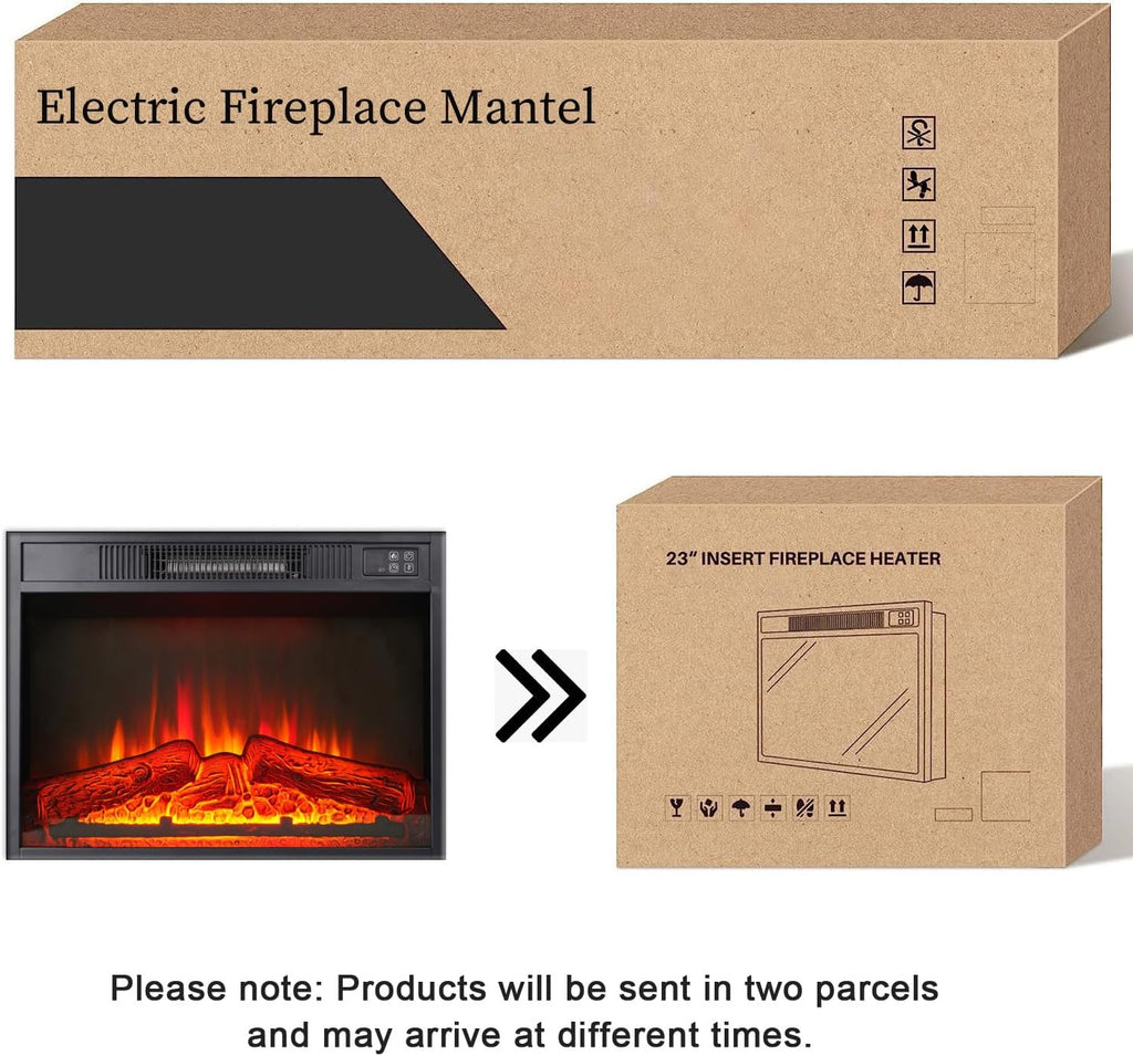 72" Electric Fireplace with Mantel, White TV Stand for TVs Up to 80 Inch, Farmhouse Entertainment Center with Storage