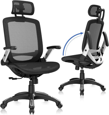 Ergonomic, High Back Home Desk Chair with Headrest, Flip-Up Arms, 90-120° Tilt Lock and Wide Cushion, Big and Tall