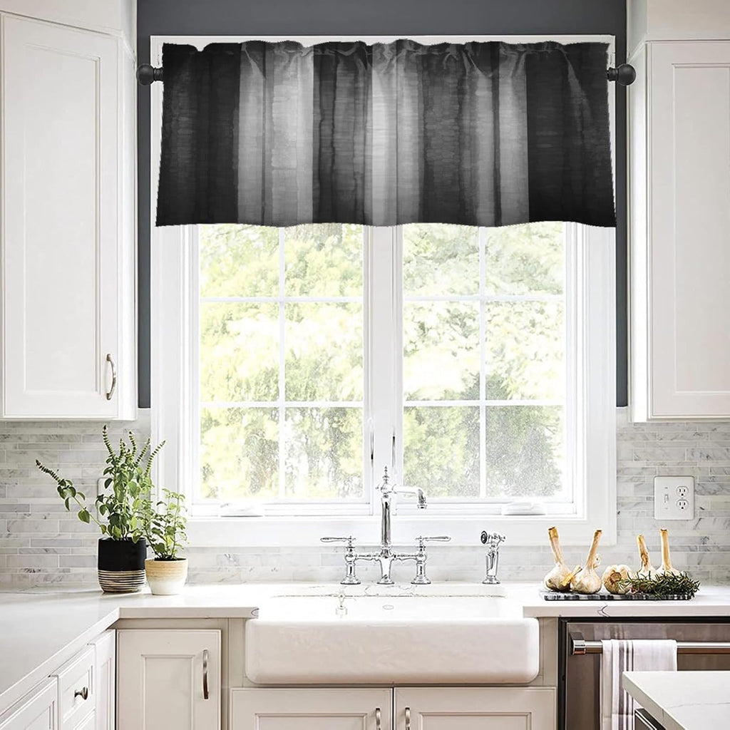 2 Pack Dark Grey Valances Window Treatments, Gray Striped Abstract Blackout Drapes Adjustable Curtain for Windows