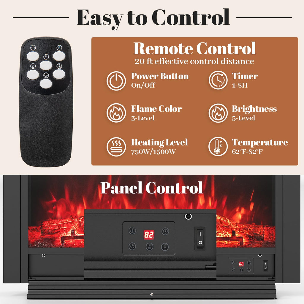 36" Electric Fireplace Insert, Wall Recessed/Mounted, Freestanding Fireplace with Remote Control, 3 Color Adjustable