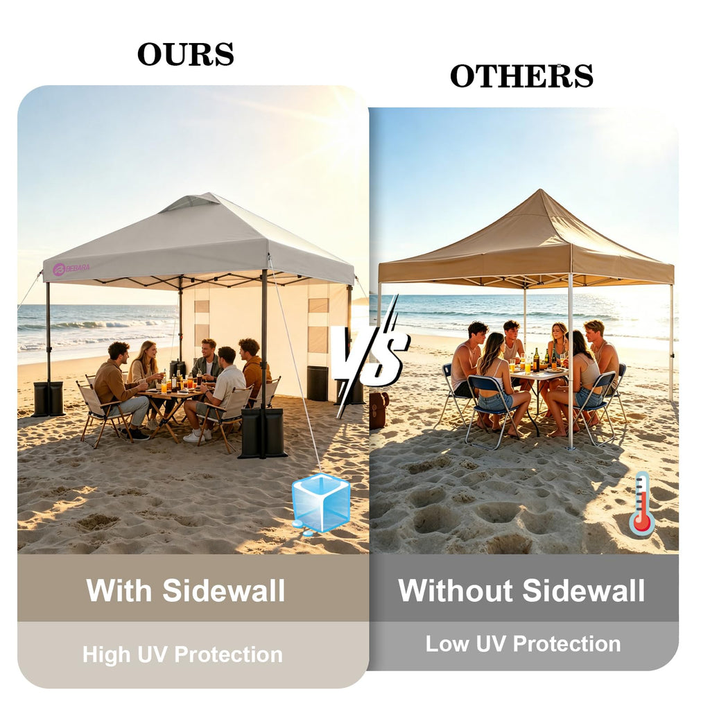10x10 Pop Up Canopy with Sidewall, One Push Easy Setup, Beige