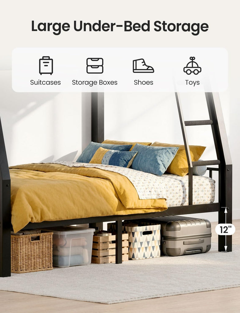 Full XL Over Queen Bunk Bed for Adults, Heavy Duty Metal Bed Frame with Full-Length Guardrails & Anti-Slip Ladder