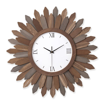 24 Inch Large Wall Clock Battery Operated Silent Rustic Wood Boho Sunburst Decorative Wall Clocks Kitchen Bedroom
