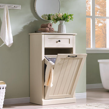 Tilt Out Laundry Hamper Cabinet, Trash Can Cabinet, Cream