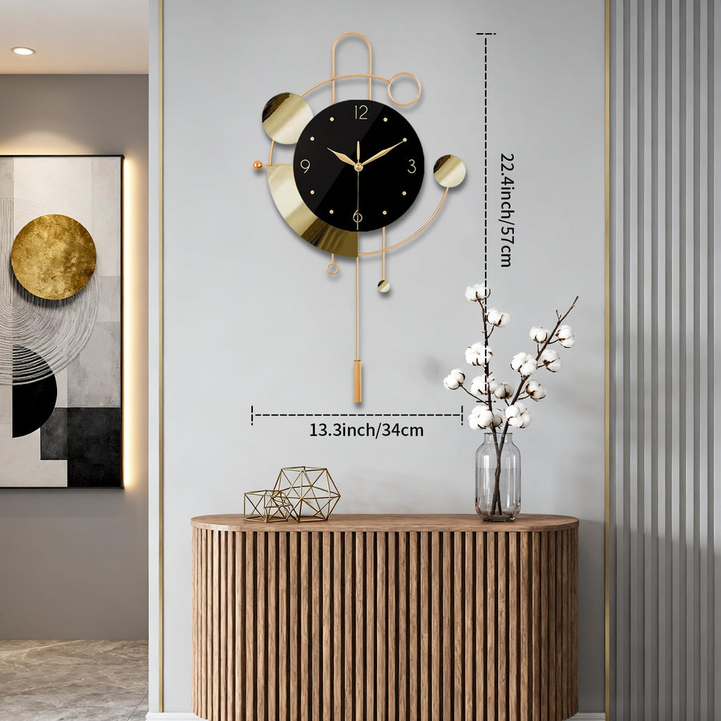 Wall Clock with Pendulum, Golden, 13.3x22.4 Inch