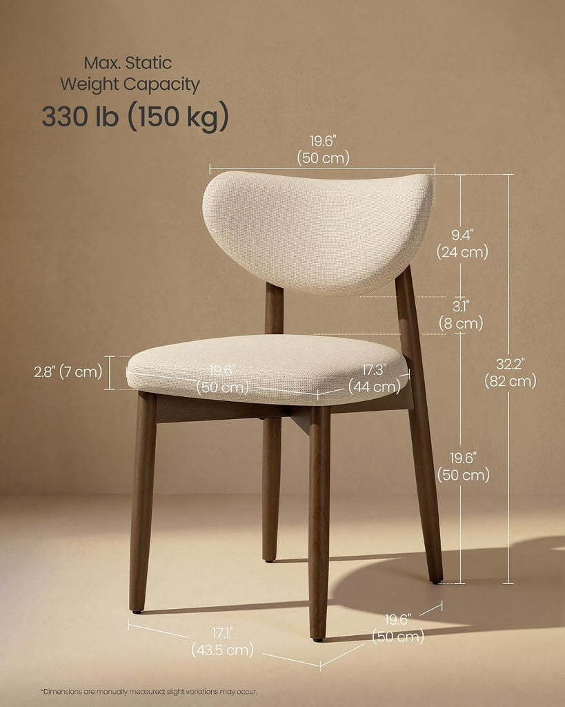 Wooden Dining Chairs Set of 4, Upholstered Kitchen Chairs with Solid Wood Legs, Ergonomic Curved Backrest, Built-in