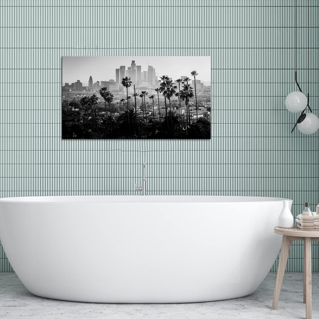 City Canvas Wall Art Los Angeles Downtown Picture Print Black and White LA Cityscape Painting for Wall Decor Framed