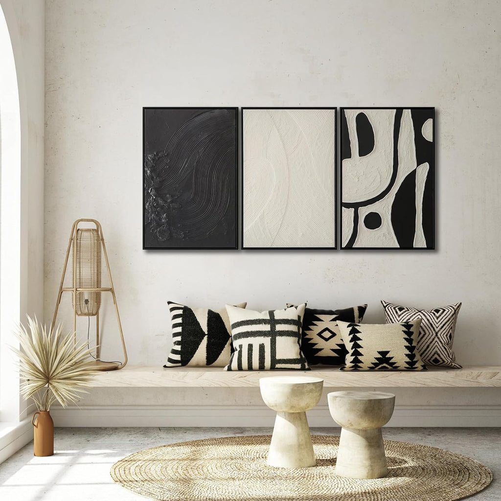 3 piece Black and White Wall Art Set Large Framed Modern Abstract wall decor Canvas Prints Paintings Artwork